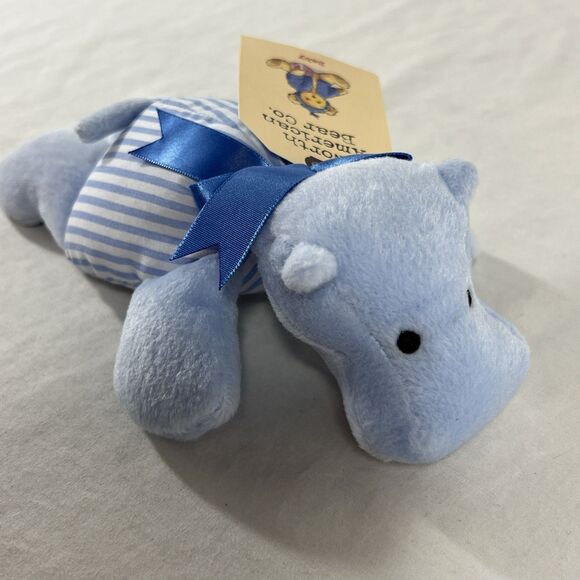 North American Bear Co 9” Rattle Flatopotamus Blue Hippo Plush 1992 NEW with TAG - Picture 2 of 7
